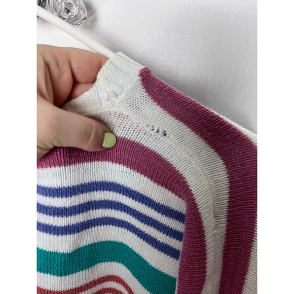 Vintage 90s The Fox Sweater Pink Green Striped Men's XLT Colorful Crewneck - Picture 5 of 5